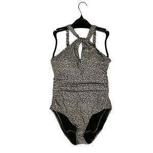 Bleu Rod Be At Tie Whole Swimsuit Size 6 Ruched Waist Lined Black & White